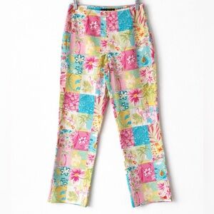 Vintage Y2K Patchwork Print Tropical Cropped Ankle Pants Made in USA Sz 6